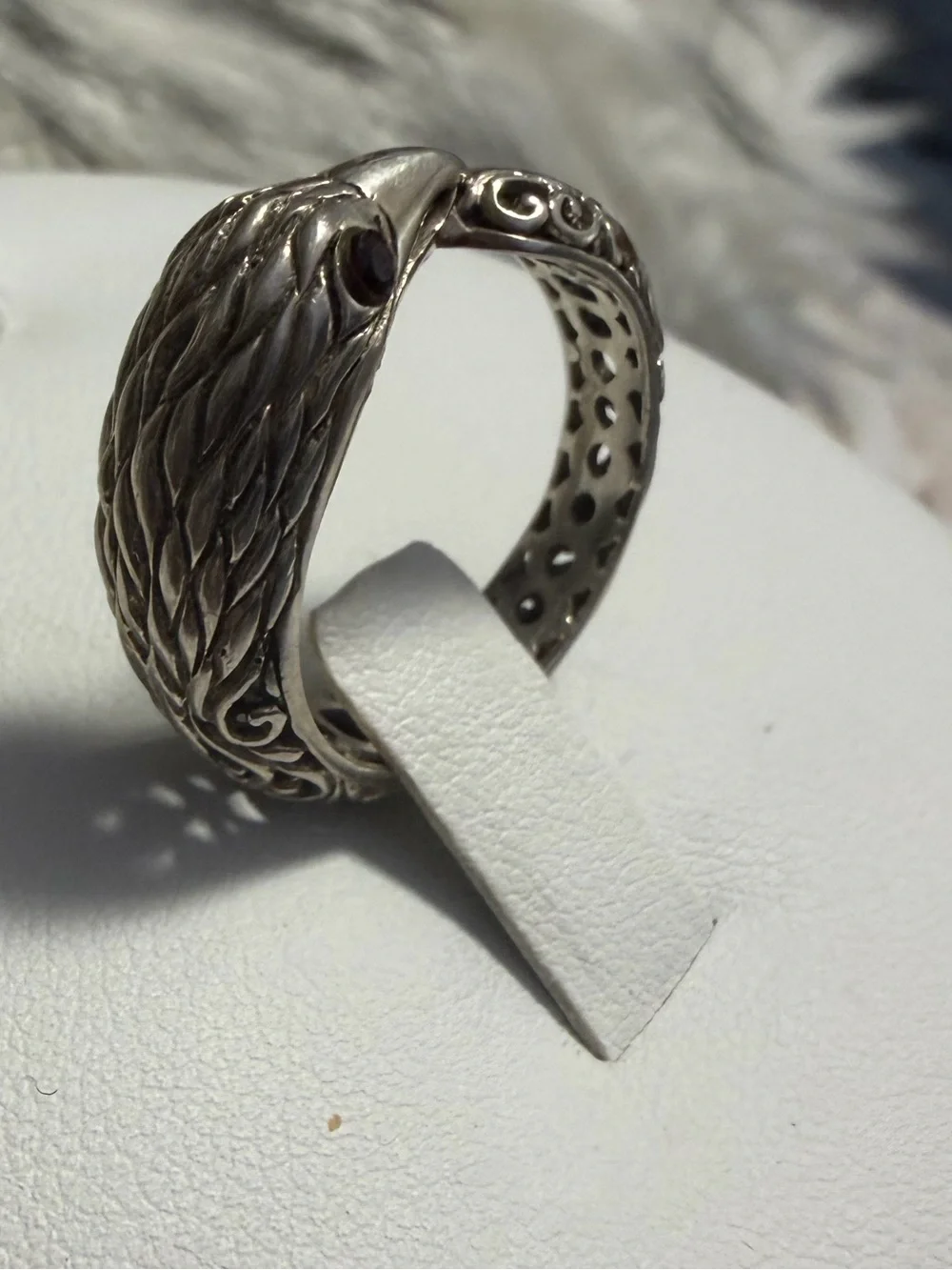 Unisex Bali Style Sterling Silver Garnet Eagle Ring Size 8